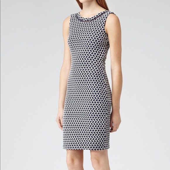 Reiss Alberto Jacquard Navy and White Dress Sz 8 - Picture 5 of 5
